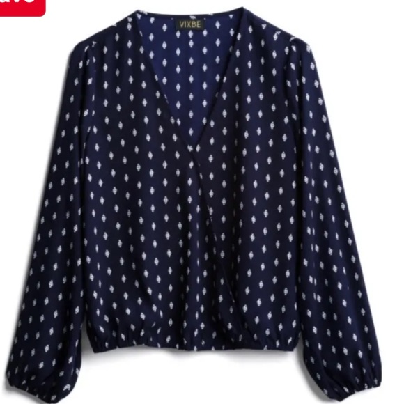 VIXBE Tops - NWT Vixbe Wrap style Blouse Navy White